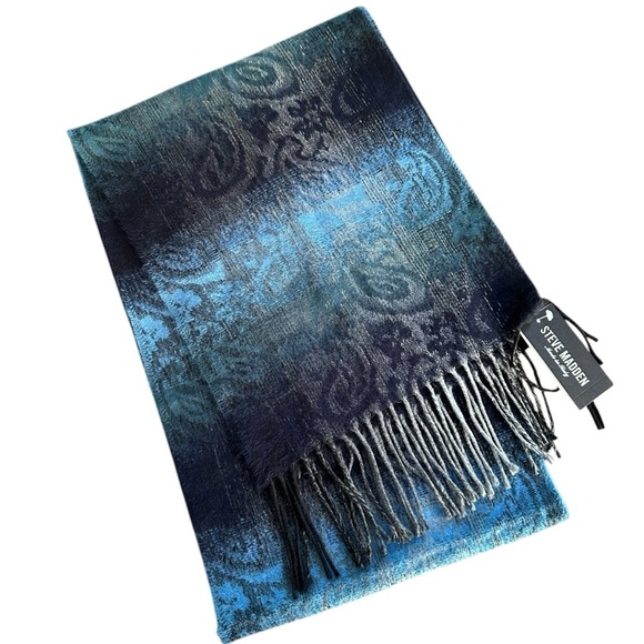Steve Madden Made in Italy Mid Weight Ombre Blue Paisley Muffler Scarf - Picture 1 of 7